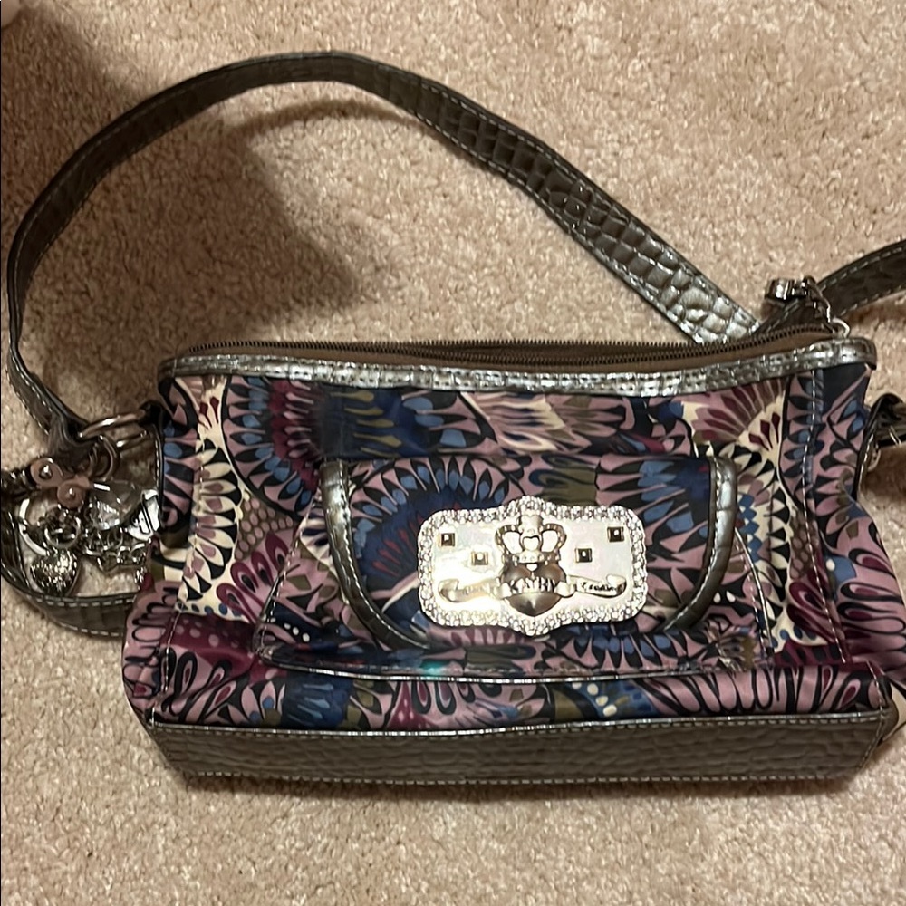 Kathy Van Zeeland Pink and Blue Shoulder Bag with Vibrant Design